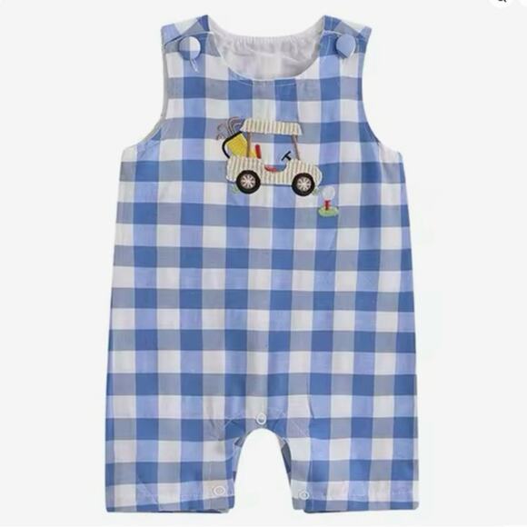 New Charming Blue Checkered Baby Playsuit “golf” 3-6 months - Picture 1 of 4